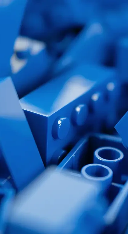 Close-up of blue BlueBrixx building bricks